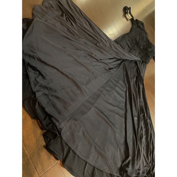 Mac Duggal Beaded Cuff Drop Shoulder Faux Wrap Gown Maxi Dress 8 Midnight Navy - Picture 10 of 15